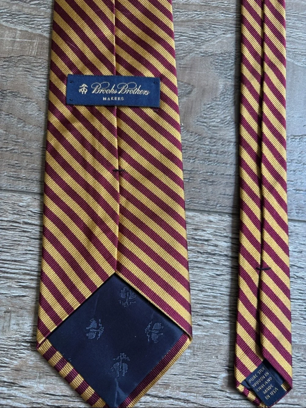 Brooks Brothers Makers Pure Silk Burgundy & Gold Diagonal Stripe Neck Tie